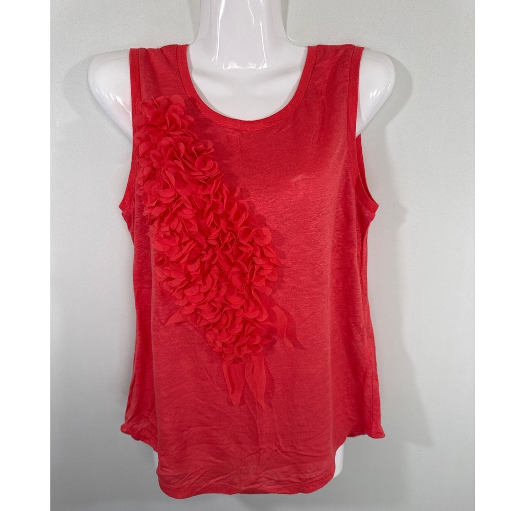 Banana Republic Red 100% Linen 3D Floral‎ Ruffle Applique Tank Top Womens XS